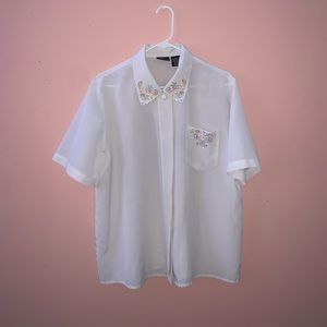 Floral Embroidered Button Down